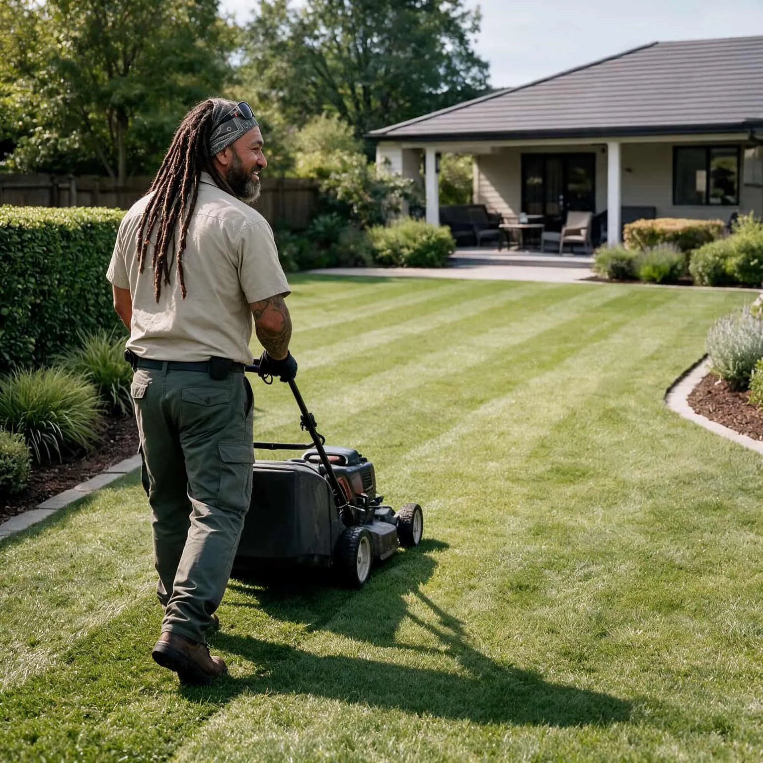 Freshly mown and edged residential lawn
